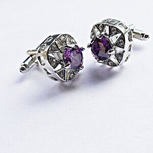 Purple Crystal Silver Cufflinks